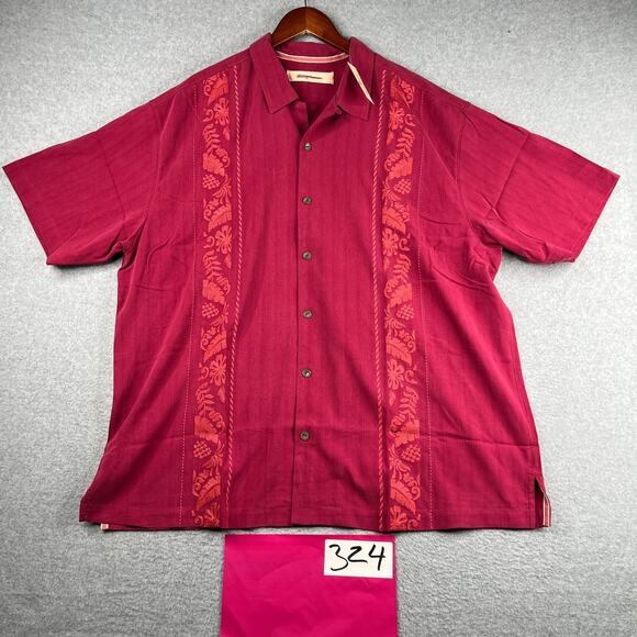 NEW Tommy Bahama Silk Embroidered Shirt XLX Tropical Button Up Short Sleeve Mens
